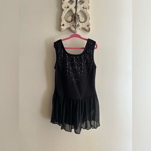 Black Girls' Dance Costume Dress with Rhinestone Detail